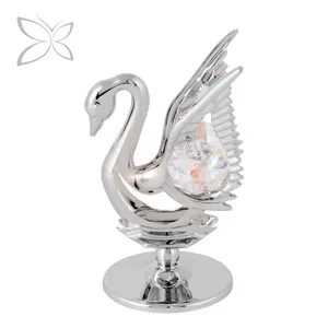 Enregistreur en métal chromé avec cristaux découpés brillants, Figurine de cygne, accessoire de mariage, en cristal