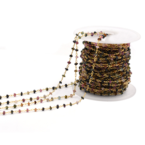 Cadena de Rosario de Turmalina Multicolor Facetada en Forma de Rondelle, 3mm, Latón, Chapado en Oro de 18K, Envuelta en Alambre, Vendida por Metro para Joyería - Product Image 6