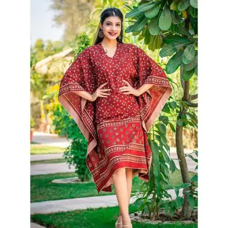 2022 New Indonesia Women Apparel Kaftan Manufacturer In India Tie Dye Print Short Sleeve Long Kaftan beach cover up