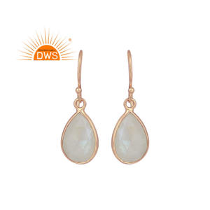 Boucles d'oreilles pendantes en pierre de lune arc-en-ciel, plaquées or rose, en argent sterling, bijoux en pierres précieuses, fabricant - Product Image 1