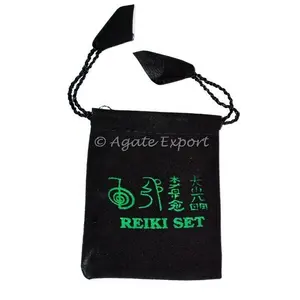 Reiki Symbol Green Velvet Pouch-Indian Jewelry Pouch - Product Image 1