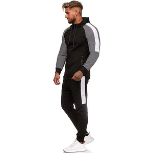 Latest Design Men's Raglan Sleeve Stylish Zip <b>Up</b> Hoodie With Track Pants Tracksuits Set - Product Image 2