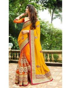 Diseñador de moda Algodón Seda Color naranja Bordado pesado y trabajo de piedra Sari Ropa de mujer India Precio al por mayor Apparelgarment - Product Image 2