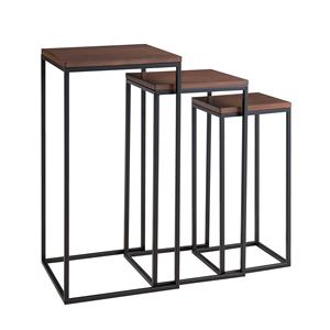 Modern Black Metal <b>Nesting</b> Side Central <b>Table</b> <b>Set</b> of 3 with Wooden Top for Dining in Home Hotels Restaurants Living Room Use - Product Image 1