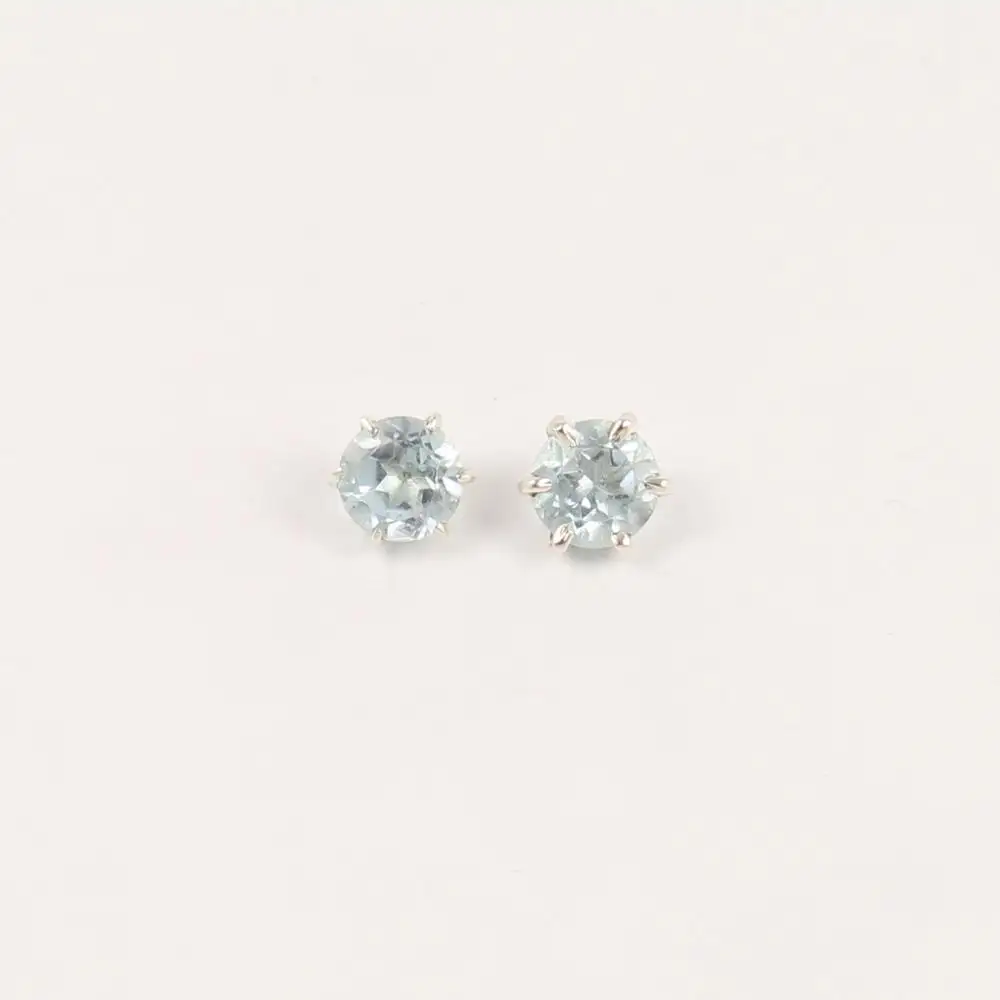Boucles d'oreilles fille tendance Topaze bleue naturelle 5x5mm pierres précieuses à facettes 925 argent sterling massif 6m 0 1/4 pouces