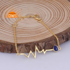 Pulsera de plata de primera ley con gema lapislázuli para mujer, brazalete, plata esterlina, latido del corazón, lapislázuli - Product Image 2