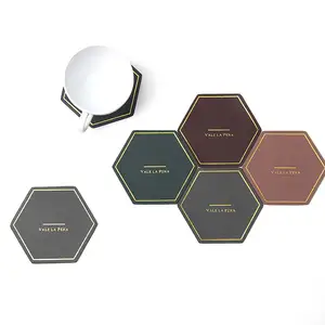 wholesale tableware custom logo hexagon leather coaster