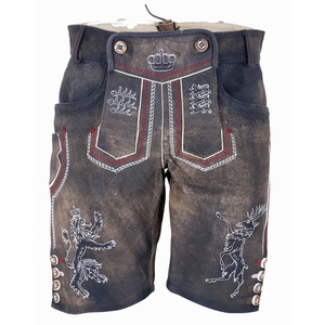 Short Laderhosen en cuir marron fait sur mesure broderie traditionnelle bavaroise imprimé Trachten porte une grande taille plat à faible coût - Product Image 3