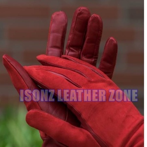 <b>Ladies</b> Four Seasons Maroon Sheep-Deer <b>Leather</b> <b>Gloves</b> Full Finger Touch Screen Thermal Breathable Eco-Friendly Soft Attractive - Product Image 3