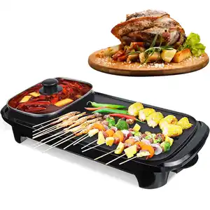 Elektrische 2-in-1-Antihaft-rauchfreie Grill pfanne Grill maschine Multifunktions-Hotpot-Grill haus