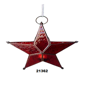 Star Shaped Metal Red <b>Glass</b> Hanging Tealight Candle <b>Holder</b> Decorative for Home Balcony & Garden - Product Image 1