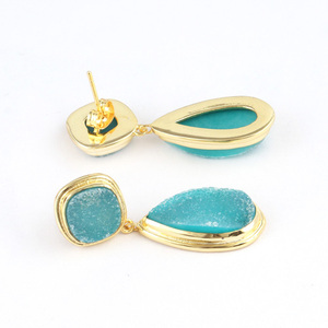 Pendientes colgantes de oro de 24 quilates para niñas, aretes colgantes, oro de 24 quilates, estilo bohemio, natural, aqua sugar, regalo de San Valentín - Product Image 4