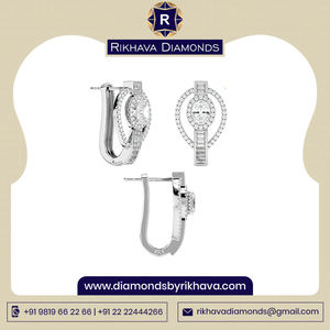 ต่างหูทองคำขาวทรงกลมสีทอง14K สำหรับสตรีโบราณพร้อมเพชร - Product Image 3