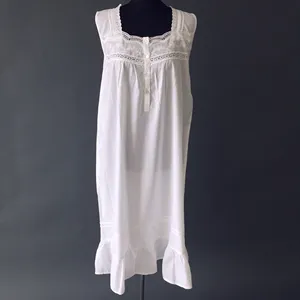 Camisola de algodão branco de estilo simples, camisola de noite