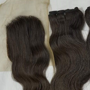 Extensions de dentelle alignées sur les cuticules brésiliennes Onde corporelle 4X4 5X5 Fermetures cuites à la vapeur Vendeurs en gros Extensions de cheveux humains indiens - Product Image 2