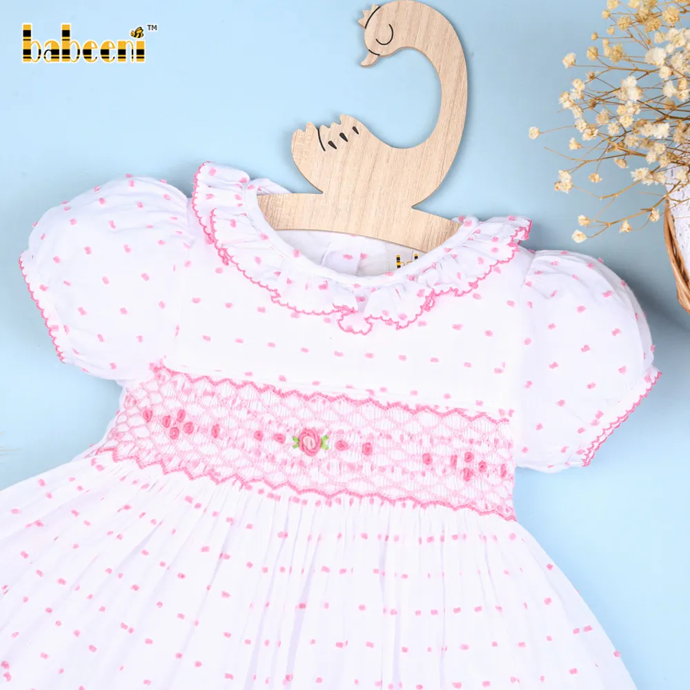 Đẹp Hình Học Smocking Thụy Sĩ Dot Dress OEM ODM Tùy Chỉnh Hand Made Thêu Bán Buôn Smocked Dresses-BB2609