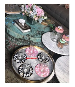 Luxury Mother of Pearl Inlay Serving Tray Set with Coasters | Resin Craft Ramadan <b>Eid</b> Home Decor Decorative Tableware <b>Gift</b> - Product Image 1