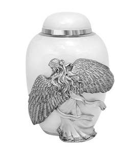 Wings of <b>Angel</b> Adult Cremation Urns for Human Ashes Collection Pearl White Finished Dome <b>Top</b> Modern Funeral Supplies - Product Image 1