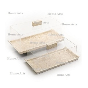 Lot de 2 plateaux de service incrustés avec couvercle en acrylique forme rectangulaire plateau en bois de taille personnalisée à vendre - Product Image 4