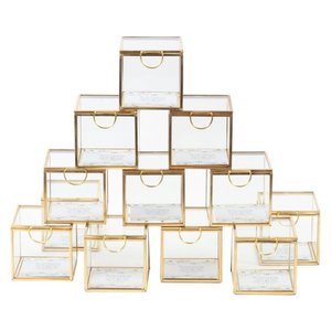 Cajas de Almacenamiento Cuadradas de Metal y Vidrio con Marco Dorado y Asa para Organizadores de Joyas - Product Image 1
