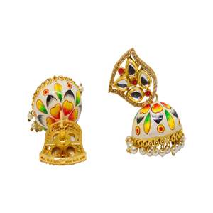 CONCEPTEUR PEINTURE À LA MAIN JHUMKI KUNDAN BOUCLES D'OREILLES CERCEAU BOUCLE D'OREILLE - Product Image 3