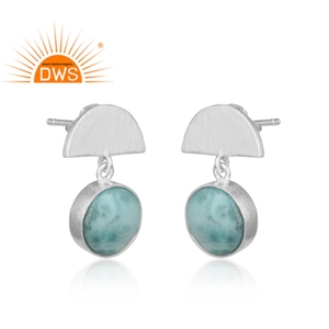 Boucles d'oreilles uniques en larimar, faites à la main, demi-lune, en argent sterling 925, pour fille, vente en gros - Product Image 2