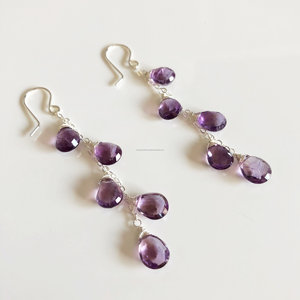 925 Sterling Silver Amethyst Gemstone Earrings <b>Handmade</b> <b>Jewelry</b> - Product Image 1