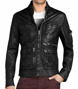 Chaqueta de motorista con cremallera para hombre, de cuero de vaca negro, de alta calidad, disponible en todos los colores - Product Image 2