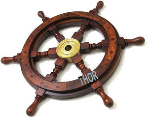 18" Brown Wooden Ship <b>Wheel</b> Boat Ship Captains Nautical Ship <b>Wheel</b> Home Wall Steering <b>Wheel</b> - Product Image 3