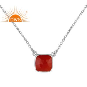 Colgante de piedras preciosas de ónix rojo facetado, proveedor de joyería, collar de cadena de plata fina para mujer, fabricante de joyería - Product Image 1