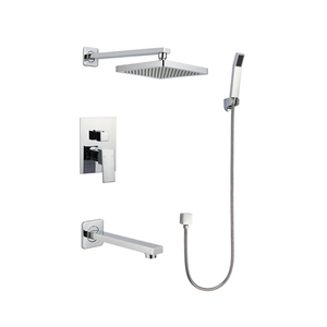 Salle de bain carrée Chrome Moderne Contemporain Céramique Poli CUPC Luxe <span class=keywords><strong>Douche</strong></span> Mitigeur Système Montage Mural <span class=keywords><strong>Baignoire</strong></span> <span class=keywords><strong>Douche</strong></span> Robinet Ensemble - Product Image 1