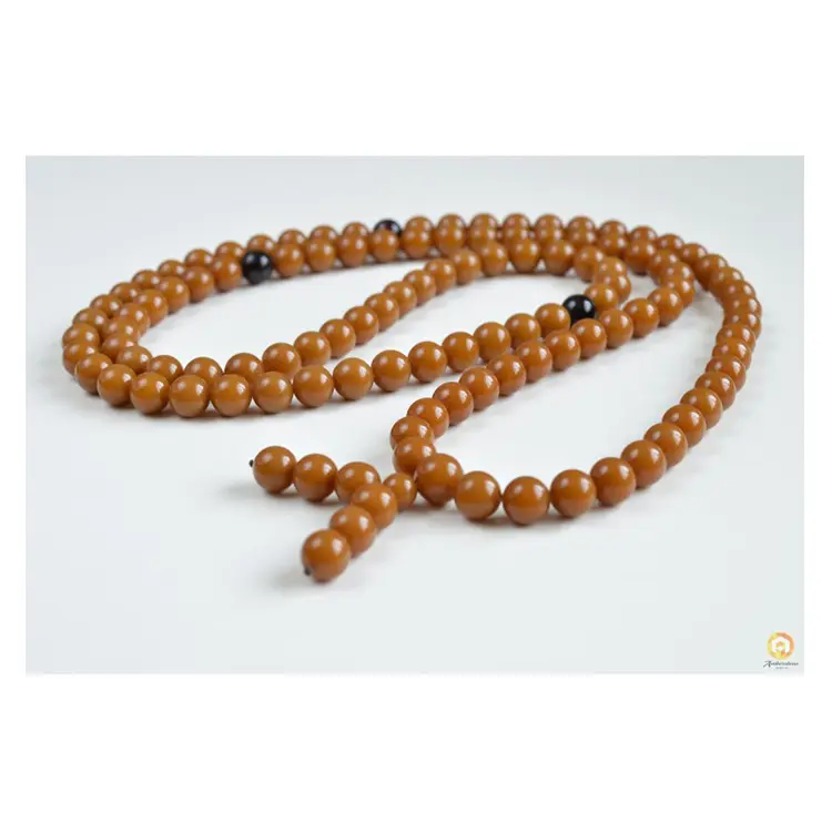 9.5 mm Stone Size Vintage Egg Yolk Color 53.5 gm Baltic Amber Rosary / Mila Mala Buddhist Prayer Beads
