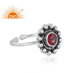 Flower Shape Antique Design Pink Topaz Gemstone Women's Oxidized Ring Jewelry Adjustable 925 Silver Ring Jewelry Wholesaler - Product Image 2