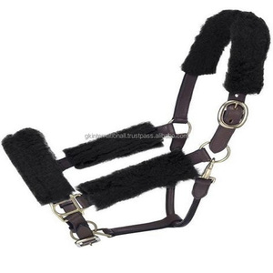Customized Handmade Genuine Leather Horse Halter Sheepskin Fleece Padded Luxury Horse Halter in Black <b>Brown</b> or <b>Tan</b> Leather - Product Image 3