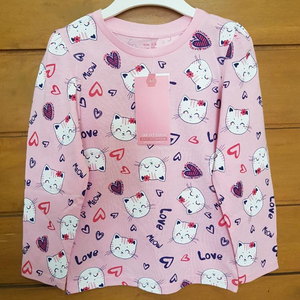 Restos de prendas de vestir de la marca etiquetas niños niñas de manga larga de algodón Casual huellas cuello redondo prendas T camisas Bangladesh mucho Stock - Product Image 1