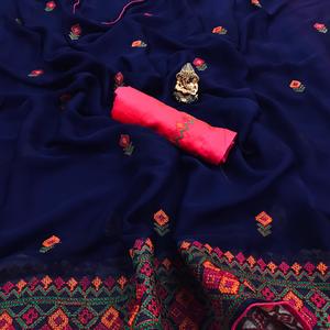 Georgette Séquence travail de broderie saree avec chemisier pièce tenue de fête indienne dames femmes portent sari pas cher bas prix vêtements en gros - Product Image 6