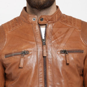 Veste en cuir slim d'occasion pour homme, prix de gros, col montant en toile, imperméable, respirante, réversible, coupe-vent, séchage rapide, coton - Product Image 4