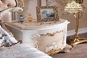 Cama de tamaño Queen de estilo europeo con mesita de noche, cama tallada a mano clásica para dormitorio, antigua, Francesa - Product Image 2