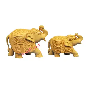 Indian souvenir wood carving hand carved elephants woods crafts for home decoration