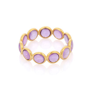 Anillo de oro amarillo sólido de 18K con gema de amatista Natural, anillo eterno de amor duradero, joyería - Product Image 2