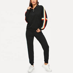Top Quality Manufacturer Unisex Side Stripes Zipper Sweatshirts with Matching Pants Two Piece Set Polyester/Cotton <b>Winter</b> - Product Image 3