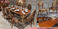 Ensemble de salle à manger en teck antique au design luxueux, style français, table à manger blanche et dorée, chaises à dossier haut, nouvelle arrivée