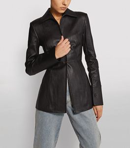 Chaqueta de motociclista de piel de oveja auténtica para mujer, chaqueta con cierre de cremallera, resistente al agua, color negro - Product Image 2