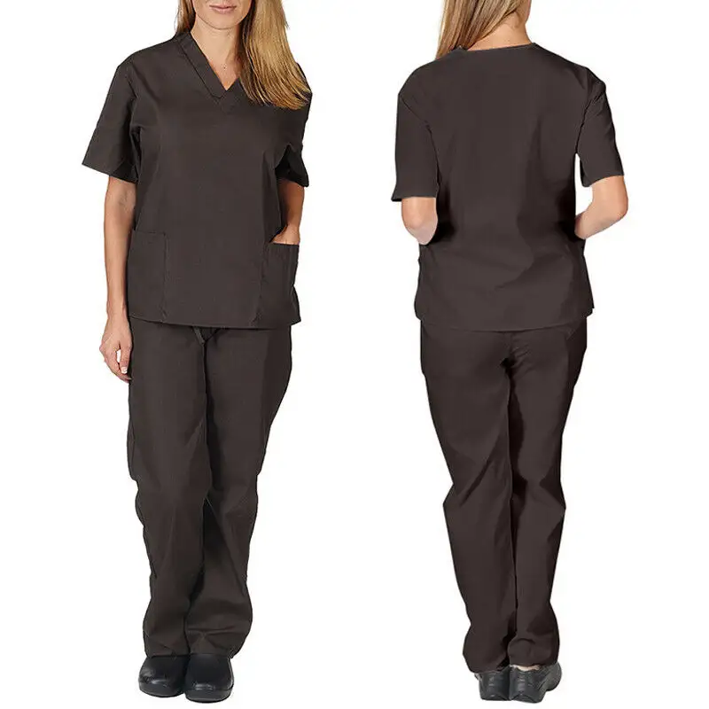 Custom Vrouwen Scrub Uniform Set Medische Ziekenhuis Verpleging Scrubs (V-hals Met Cargo Pant)