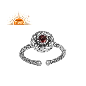 Ethnic 925 Sterling Silver Ring Designer Silver Jewelry Bold Red Garnet Gemstone Ring Manufacturer