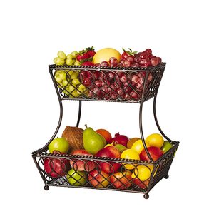 Organisateur de panier décoratif en métal à deux niveaux pour la cuisine ou la salle à manger, parfait pour les collations de fruits et le rangement de comptoir - Product Image 3
