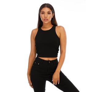 High Quality Sexy Rib <b>Sleeveless</b> Breathable Stretchy Crop <b>Top</b> for Women - Product Image 5