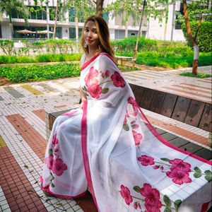 Bollywood Designer Saree Designer Miroir Travail Fleur Conception Doux Tissu De Soie Impression Numérique Marron Couleur Sari Avec Blouse Inde Alphanumero - Product Image 1