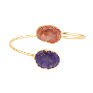 Good Looking Natural <b>Orange</b> with Blue Geode Druzy Bracelet Electroplating Boho Statement Adjustable Ladies Wear Bangle Bracelet - Product Image 1