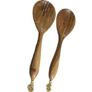 Cucharas de acero inoxidable con mango de madera para ensalada, utensilios de cocina para servir alimentos, de buena calidad - Product Image 1